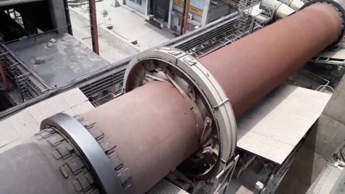 The Cement Plant Rotary Kiln in Operation
