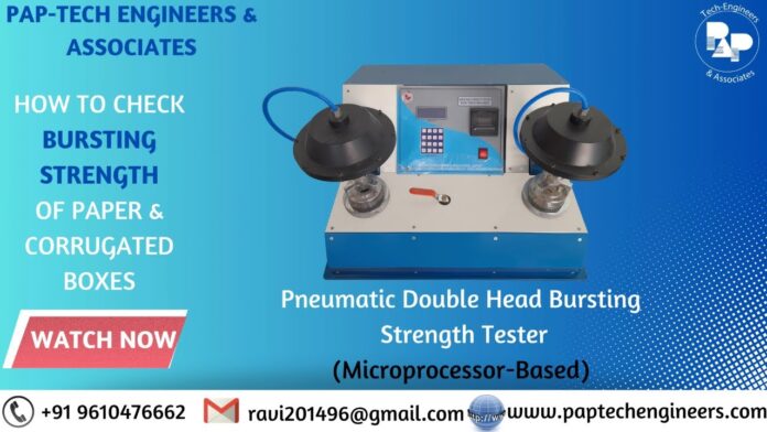 PNEUMATIC DOUBLE HEAD BURSTING STRENGTH TESTER – Thiết bị đo độ bền nổ hai đầu bằng khí nén, giải pháp đáng tin cậy cho việc kiểm tra độ bền nổ