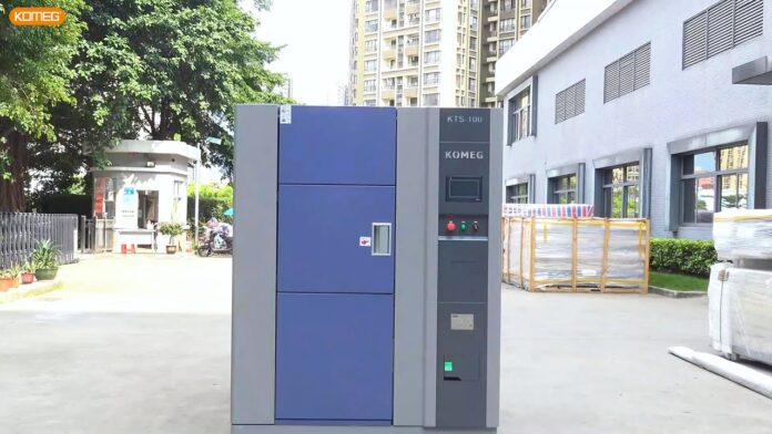 “3-Zone High and Low Temperature Thermal Shock Chamber Testing Machine: Phương tiện kiểm tra nhiệt độ sốc hai vùng hành trình cho nhà máy và phòng thí nghiệm”